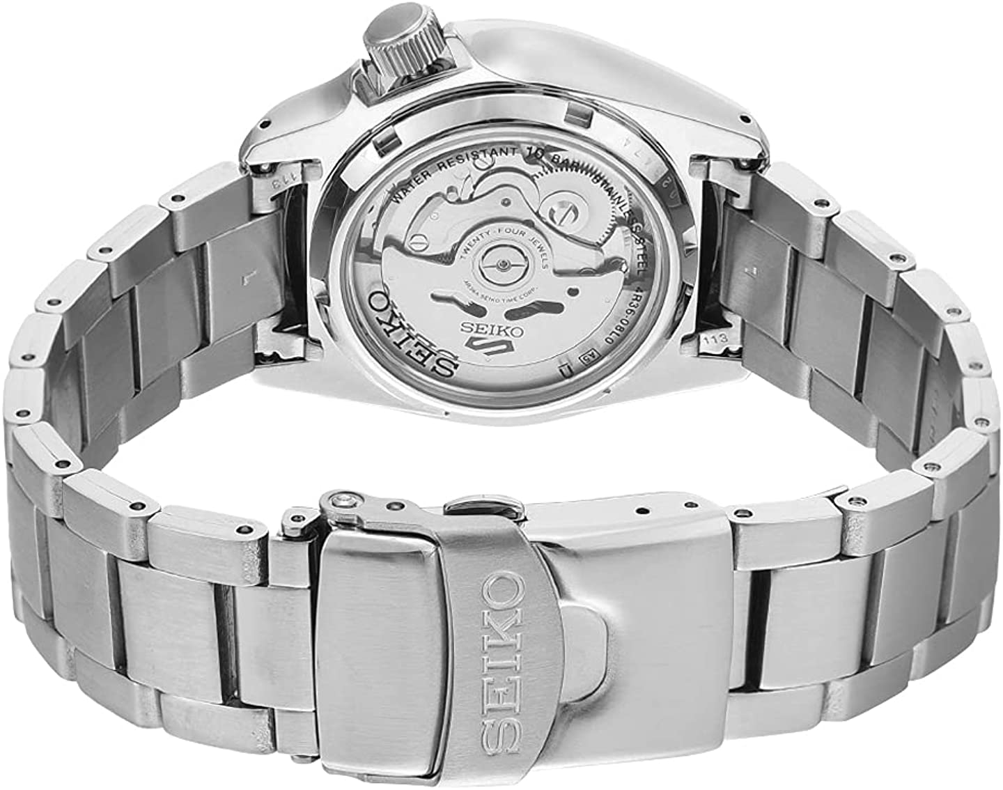 Orologio Uomo Seiko 5 Automatico Doppia Data Acciaio Quadrante Nero Dorato SRPE57K1